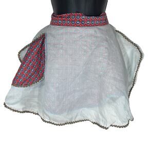 1960s Sheer Half Apron, Reversible, Red, White, Blue, Tie Back Hostess